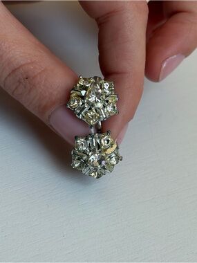 Vintage Costume Jewelry Silver Crystal Cluster Screw Clip On Earrings